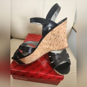 Black Cork Platform Guess Sandals